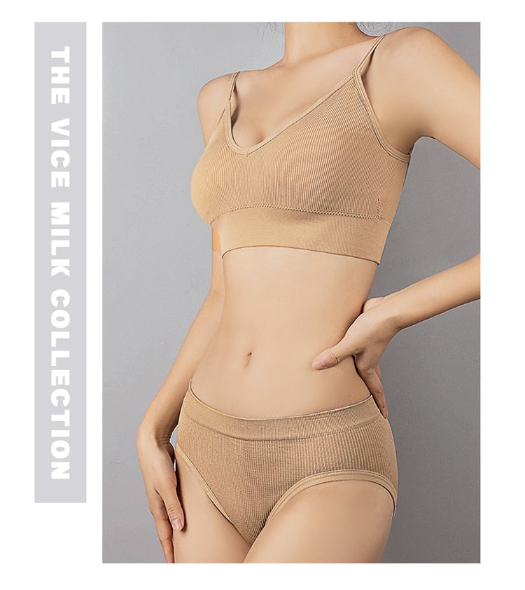 2 Piece Seamless Bra Set Low Waist Briefs Wire Free Bralette Cotton Soft Fitness Underwear Solid Color Lingerie The Clothing Company Sydney