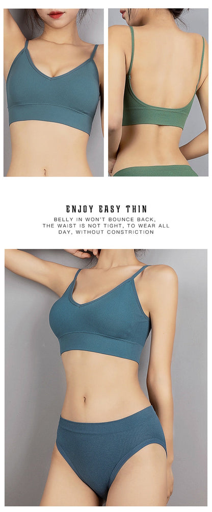 2 Piece Seamless Bra Set Low Waist Briefs Wire Free Bralette Cotton Soft Fitness Underwear Solid Color Lingerie The Clothing Company Sydney