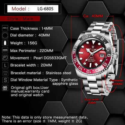 Designer Men's GMT Automatic Mechanical Ceramic Bezel 316L Stainless Steel 100ATM Clock Sapphire Glass Watch The Clothing Company Sydney
