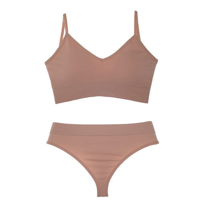 2 Piece Cotton Mix Underwear Short Ribbed Brassiere Thong Low Waist Panties Women Seamless Bra Lingerie Set The Clothing Company Sydney