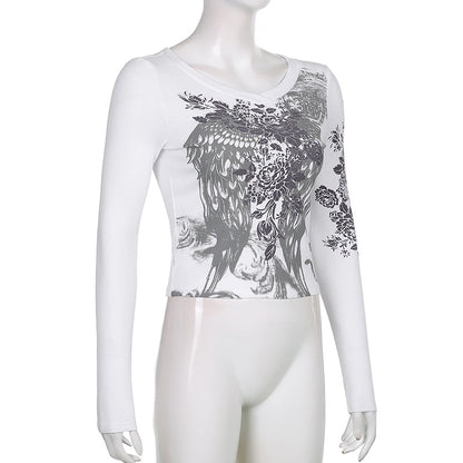 Retro Fairycore Printed Y2K Graphic T shirts Fashion Slim Dark Academia Crop Tops Chic Grunge Autumn Top The Clothing Company Sydney