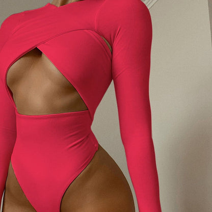 Hollow Out Body Tops Solid Casual Slim Long Sleeve Bodysuit Autumn Bodycon Bodysuit The Clothing Company Sydney