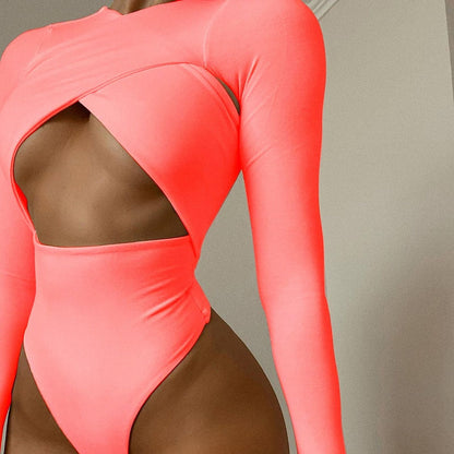 Hollow Out Body Tops Solid Casual Slim Long Sleeve Bodysuit Autumn Bodycon Bodysuit The Clothing Company Sydney