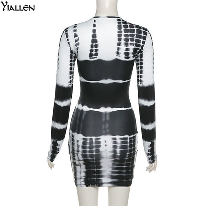 Autumn Print Slim O Neck Long Sleeve Elastic Street Casual Mini Bodycon Dresses The Clothing Company Sydney