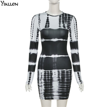 Autumn Print Slim O Neck Long Sleeve Elastic Street Casual Mini Bodycon Dresses The Clothing Company Sydney