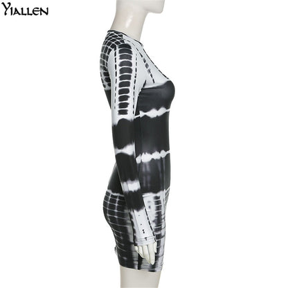 Autumn Print Slim O Neck Long Sleeve Elastic Street Casual Mini Bodycon Dresses The Clothing Company Sydney