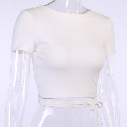 Backless t shirt crop top summer short sleeve lace up criss cross party club streetwear T shirt slim tops The Clothing Company Sydney