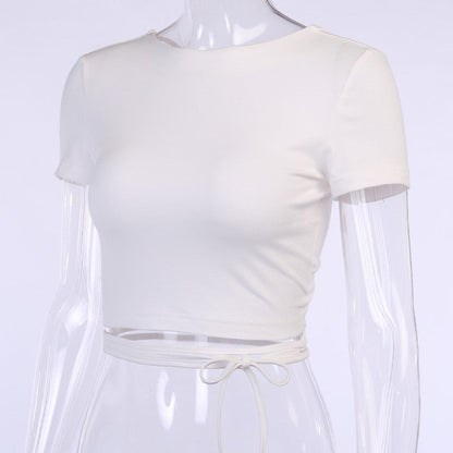 Backless t shirt crop top summer short sleeve lace up criss cross party club streetwear T shirt slim tops The Clothing Company Sydney