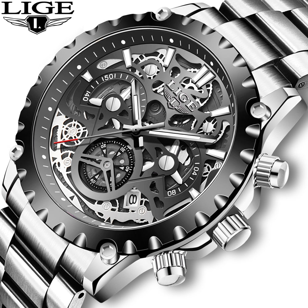 Stainless Steel Hollow Mens Watches Top Brand Sport Waterproof Quartz Watch Men Military Wristwatch The Clothing Company Sydney