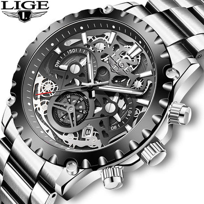 Stainless Steel Hollow Mens Watches Top Brand Sport Waterproof Quartz Watch Men Military Wristwatch The Clothing Company Sydney