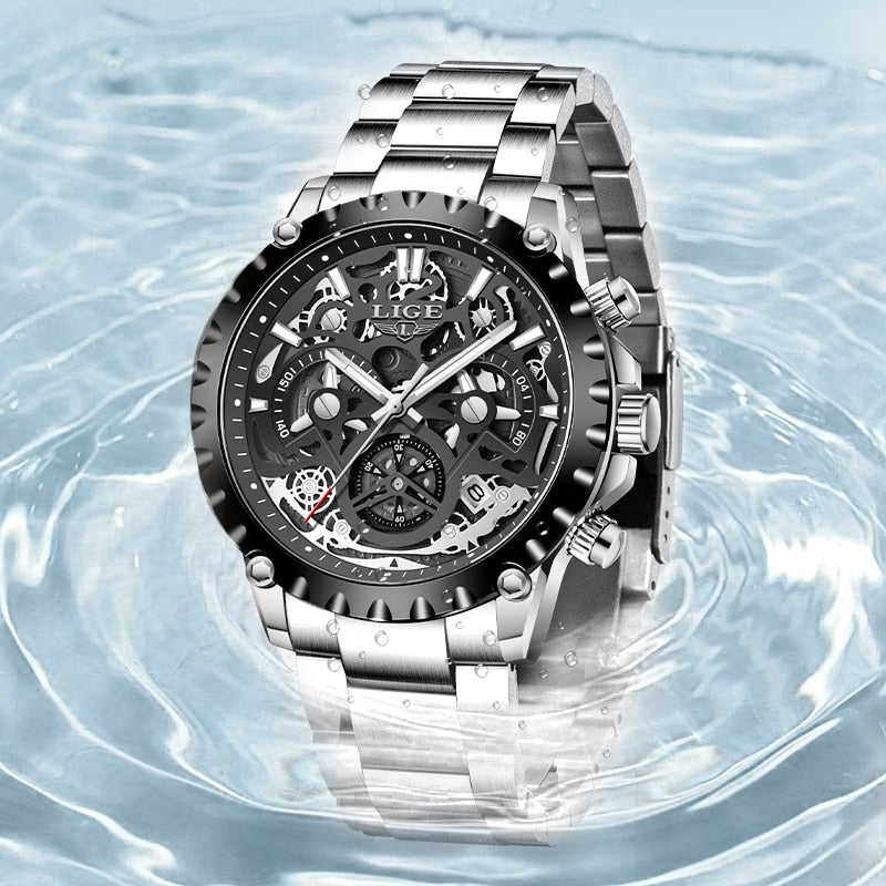 Stainless Steel Hollow Mens Watches Top Brand Sport Waterproof Quartz Watch Men Military Wristwatch The Clothing Company Sydney