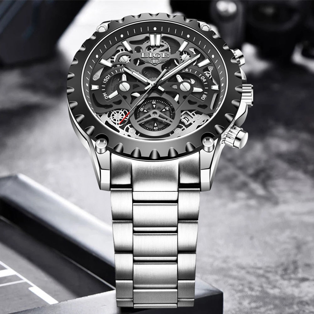 Stainless Steel Hollow Mens Watches Top Brand Sport Waterproof Quartz Watch Men Military Wristwatch The Clothing Company Sydney