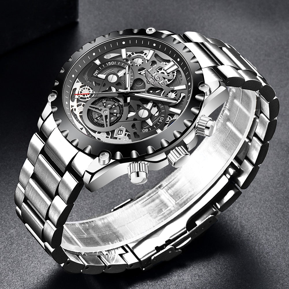 Stainless Steel Hollow Mens Watches Top Brand Sport Waterproof Quartz Watch Men Military Wristwatch The Clothing Company Sydney