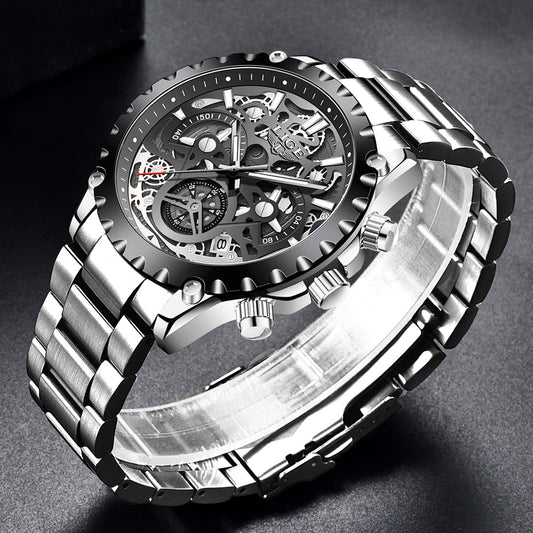 Stainless Steel Hollow Mens Watches Top Brand Sport Waterproof Quartz Watch Men Military Wristwatch The Clothing Company Sydney