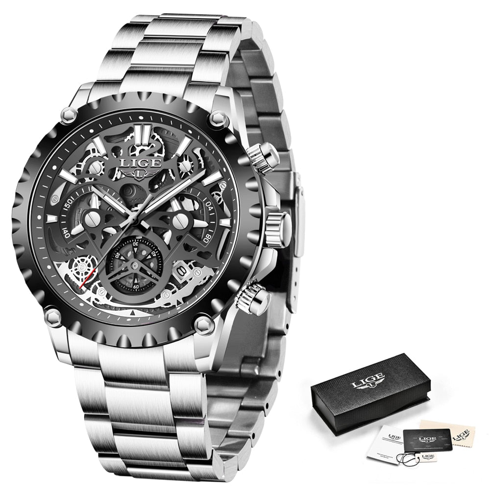 Stainless Steel Hollow Mens Watches Top Brand Sport Waterproof Quartz Watch Men Military Wristwatch The Clothing Company Sydney