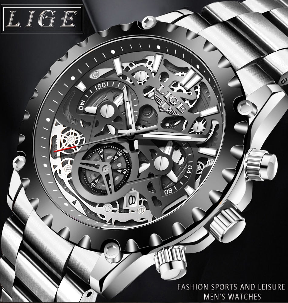 Stainless Steel Hollow Mens Watches Top Brand Sport Waterproof Quartz Watch Men Military Wristwatch The Clothing Company Sydney