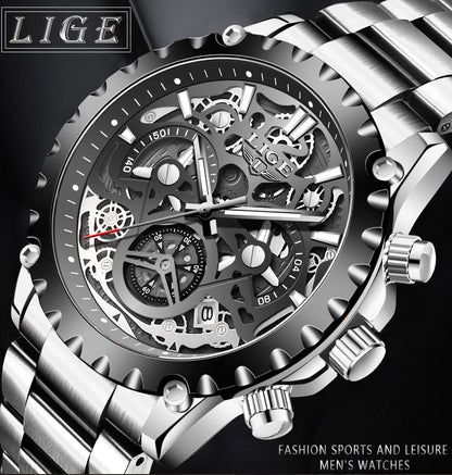 Stainless Steel Hollow Mens Watches Top Brand Sport Waterproof Quartz Watch Men Military Wristwatch The Clothing Company Sydney