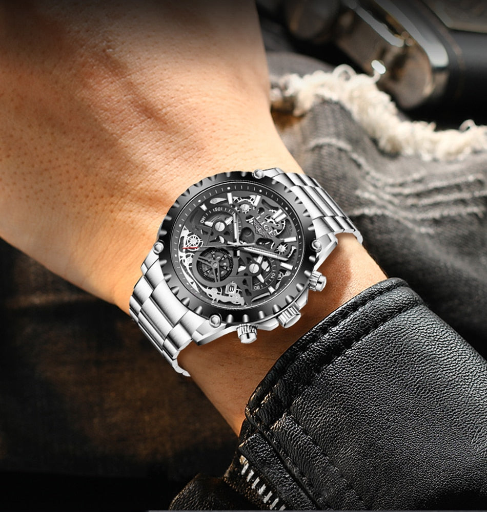 Stainless Steel Hollow Mens Watches Top Brand Sport Waterproof Quartz Watch Men Military Wristwatch The Clothing Company Sydney