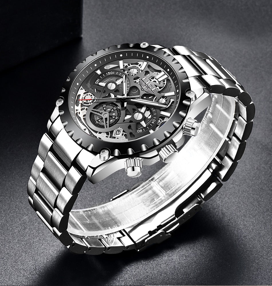 Stainless Steel Hollow Mens Watches Top Brand Sport Waterproof Quartz Watch Men Military Wristwatch The Clothing Company Sydney