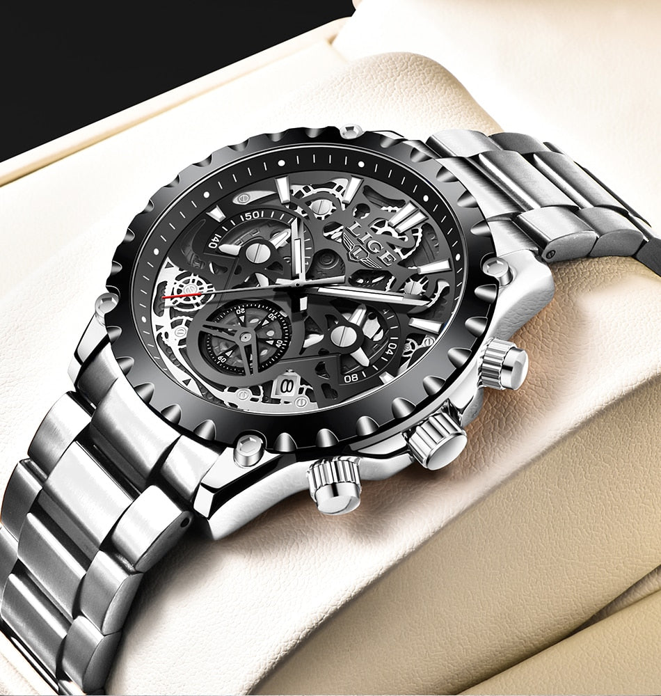 Stainless Steel Hollow Mens Watches Top Brand Sport Waterproof Quartz Watch Men Military Wristwatch The Clothing Company Sydney