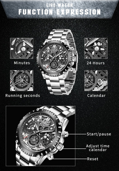Stainless Steel Hollow Mens Watches Top Brand Sport Waterproof Quartz Watch Men Military Wristwatch The Clothing Company Sydney