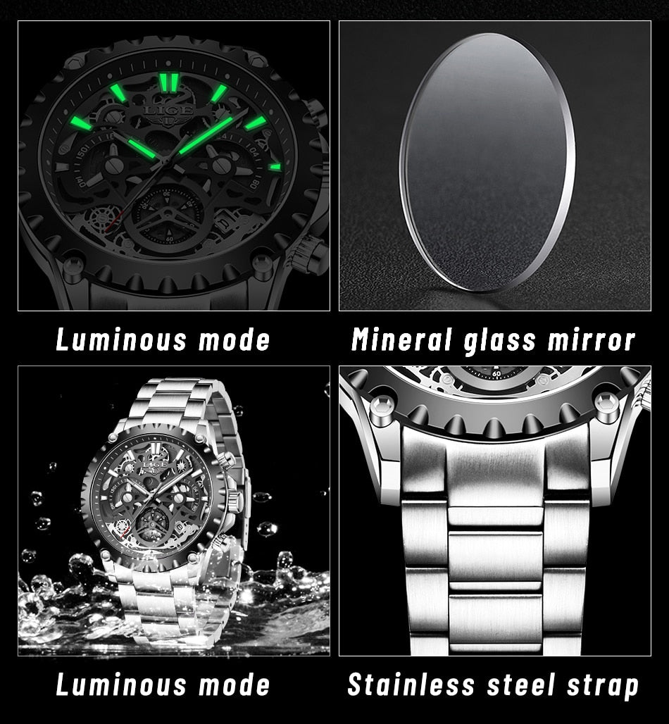 Stainless Steel Hollow Mens Watches Top Brand Sport Waterproof Quartz Watch Men Military Wristwatch The Clothing Company Sydney