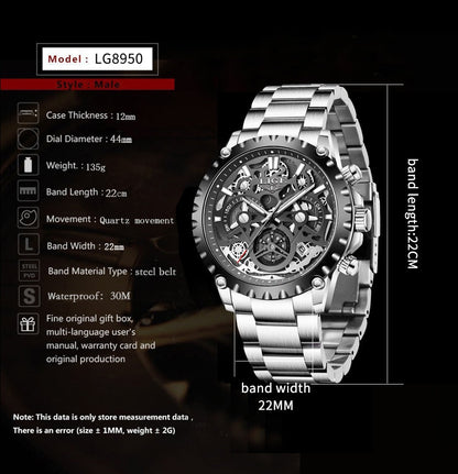 Stainless Steel Hollow Mens Watches Top Brand Sport Waterproof Quartz Watch Men Military Wristwatch The Clothing Company Sydney