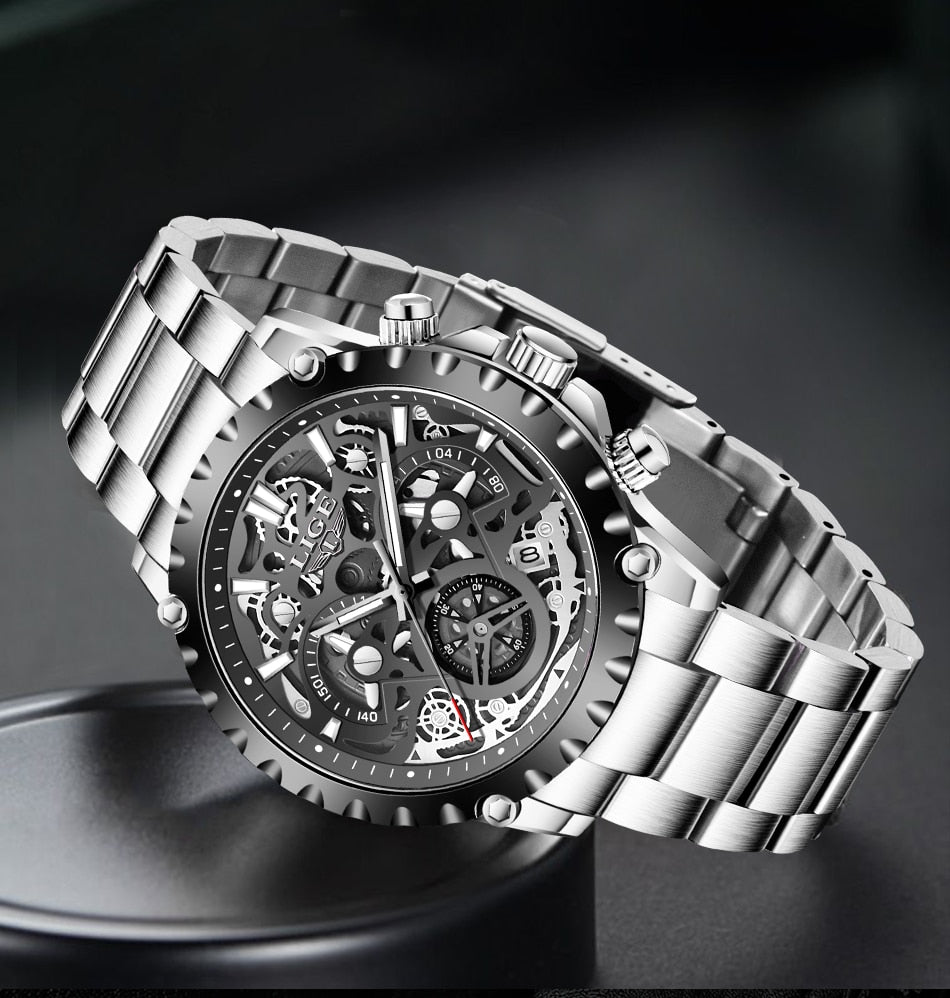 Stainless Steel Hollow Mens Watches Top Brand Sport Waterproof Quartz Watch Men Military Wristwatch The Clothing Company Sydney