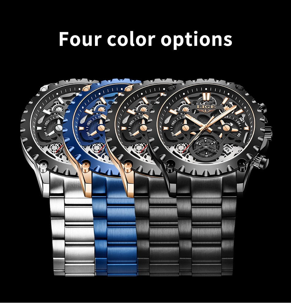 Stainless Steel Hollow Mens Watches Top Brand Sport Waterproof Quartz Watch Men Military Wristwatch The Clothing Company Sydney