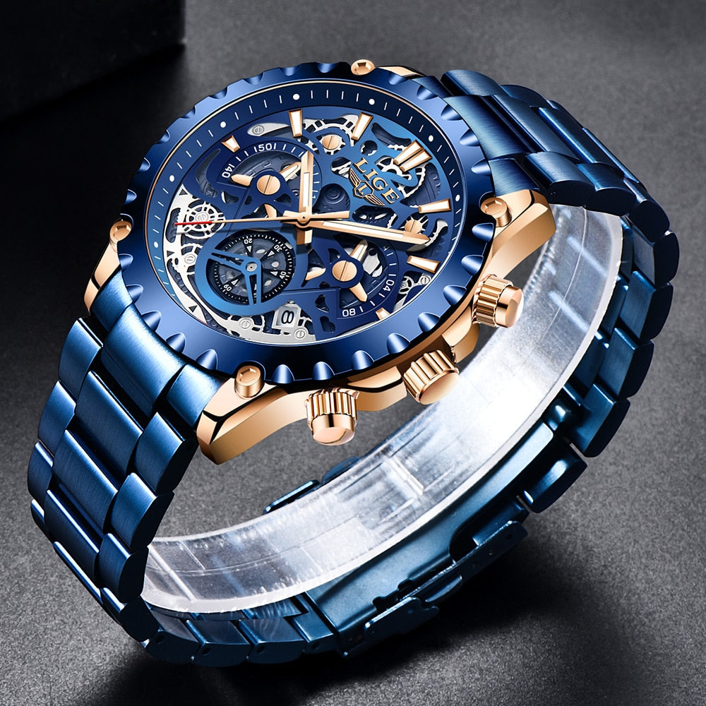 Stainless Steel Hollow Mens Watches Top Brand Sport Waterproof Quartz Watch Men Military Wristwatch The Clothing Company Sydney