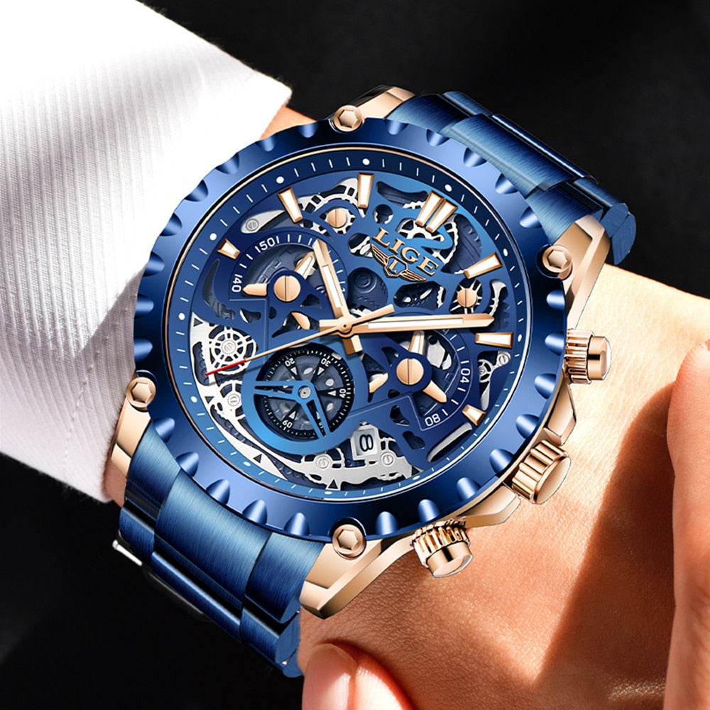 Stainless Steel Hollow Mens Watches Top Brand Sport Waterproof Quartz Watch Men Military Wristwatch The Clothing Company Sydney