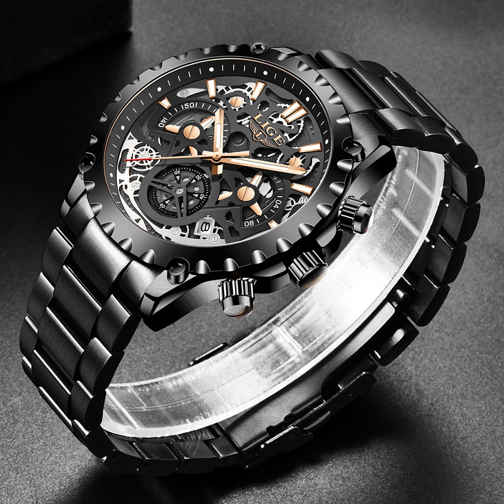 Stainless Steel Hollow Mens Watches Top Brand Sport Waterproof Quartz Watch Men Military Wristwatch The Clothing Company Sydney