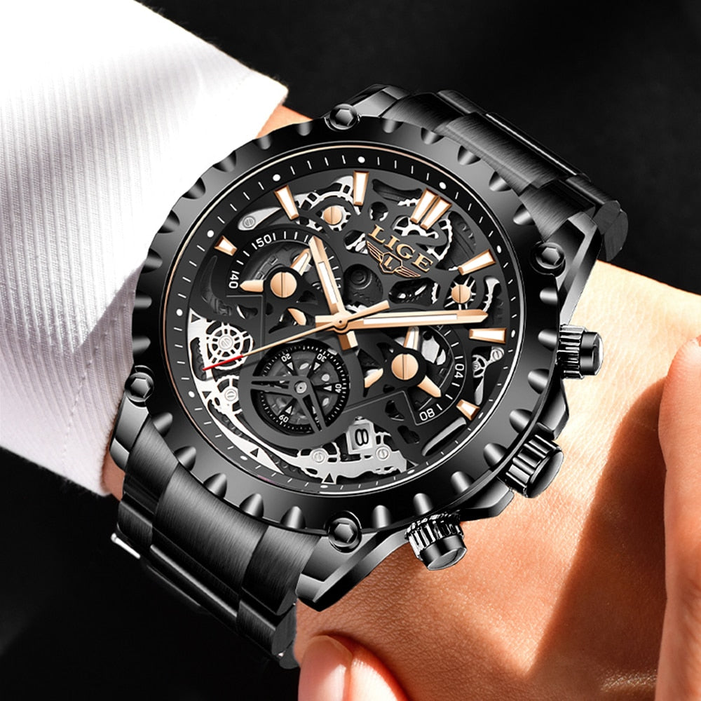 Stainless Steel Hollow Mens Watches Top Brand Sport Waterproof Quartz Watch Men Military Wristwatch The Clothing Company Sydney