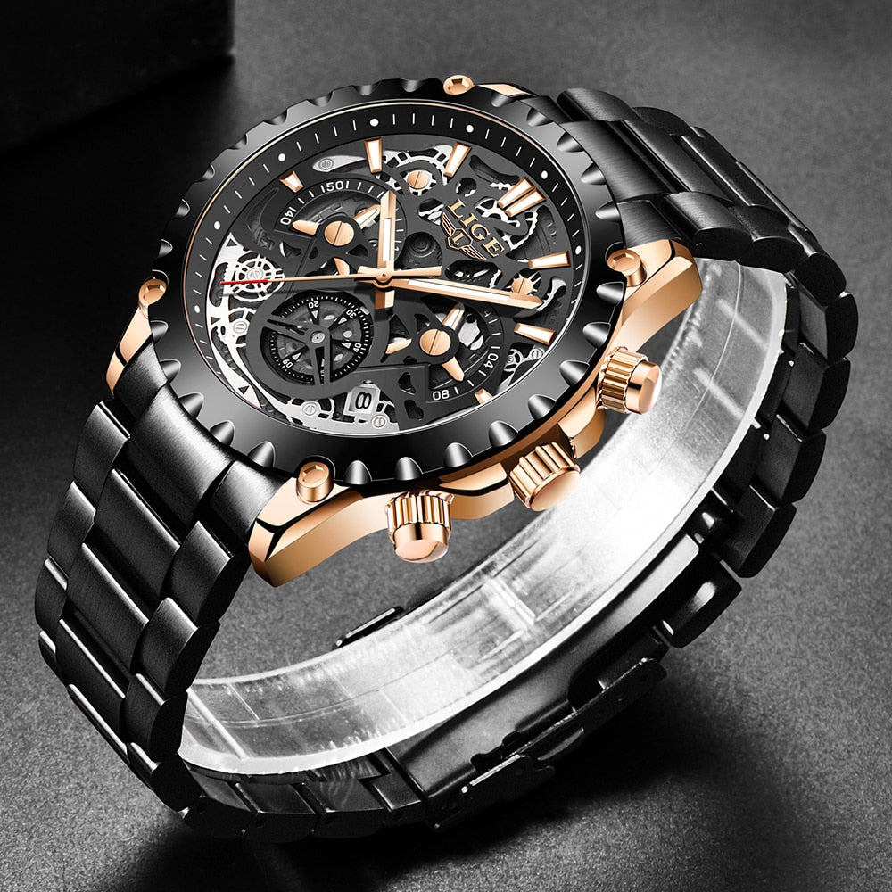 Stainless Steel Hollow Mens Watches Top Brand Sport Waterproof Quartz Watch Men Military Wristwatch The Clothing Company Sydney
