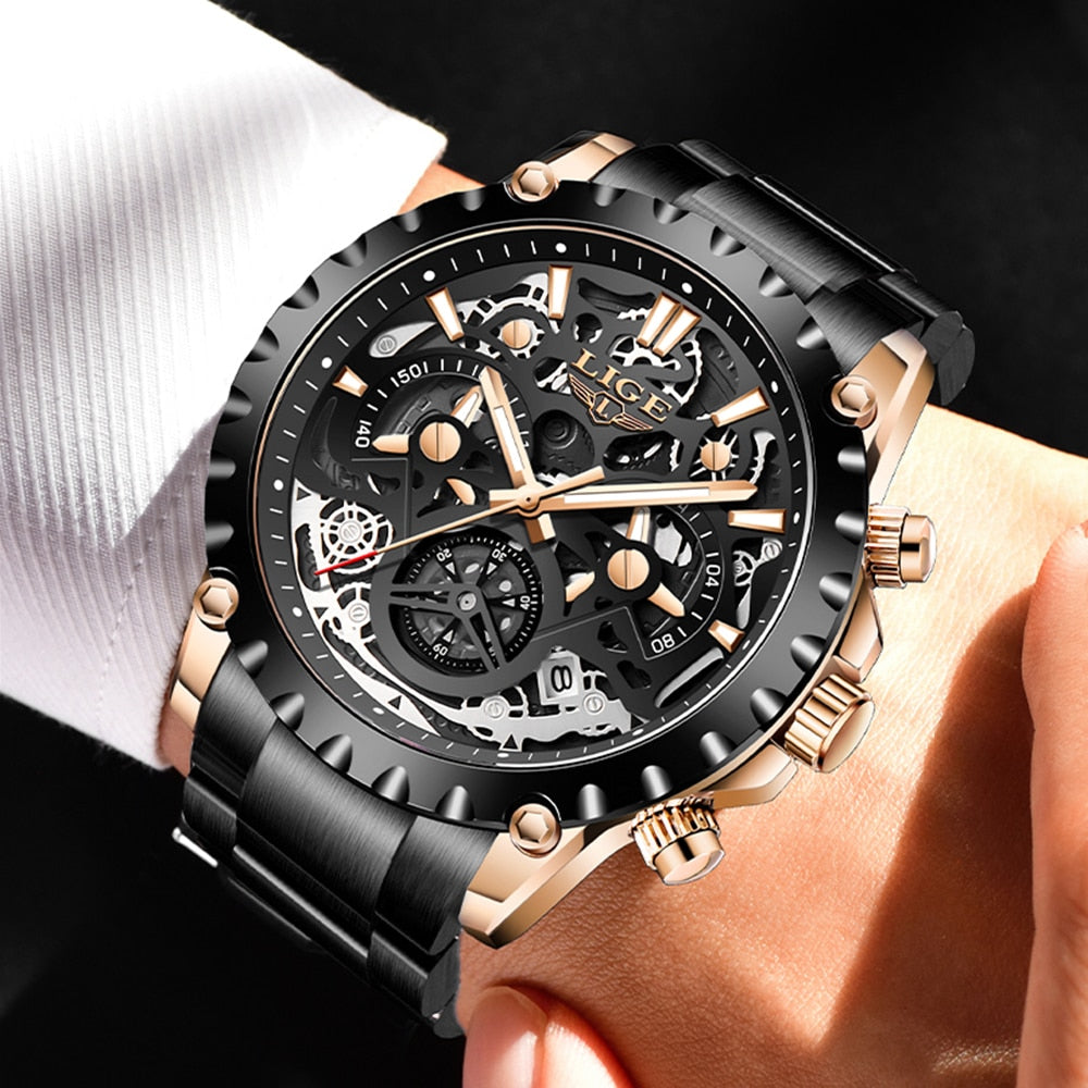 Stainless Steel Hollow Mens Watches Top Brand Sport Waterproof Quartz Watch Men Military Wristwatch The Clothing Company Sydney