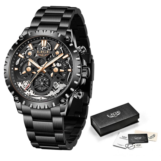 Stainless Steel Hollow Mens Watches Top Brand Sport Waterproof Quartz Watch Men Military Wristwatch The Clothing Company Sydney