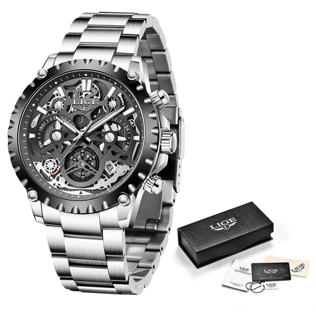Stainless Steel Hollow Mens Watches Top Brand Sport Waterproof Quartz Watch Men Military Wristwatch The Clothing Company Sydney