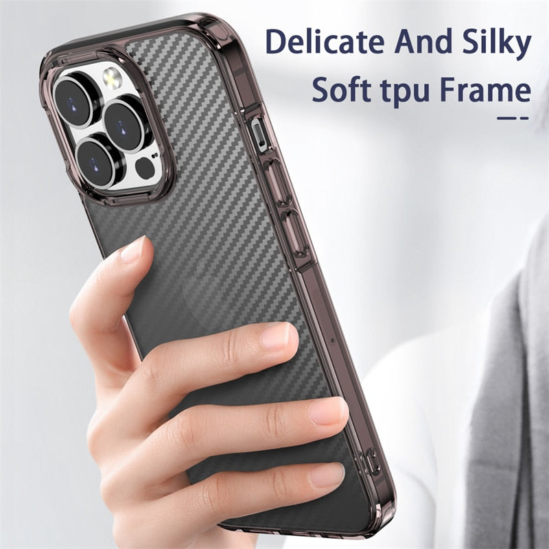 Carbon Fiber Transparent Shockproof Case For iPhone 13 12 Pro Max Clear Soft TPU Bumper Hard PC Back Cover For iPhone 13 12 Mini The Clothing Company Sydney