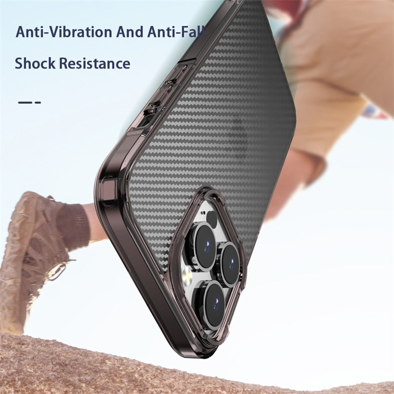 Carbon Fiber Transparent Shockproof Case For iPhone 13 12 Pro Max Clear Soft TPU Bumper Hard PC Back Cover For iPhone 13 12 Mini The Clothing Company Sydney