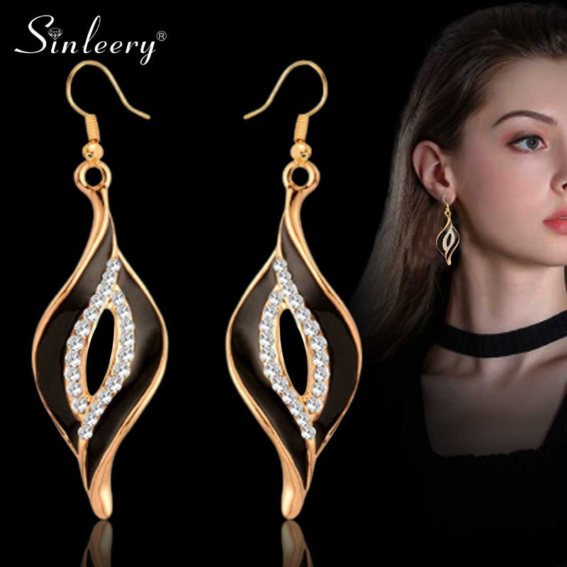 Charm White Black Enamel Gold Leaf Drop Earrings Fashion Jewelry The Clothing Company Sydney