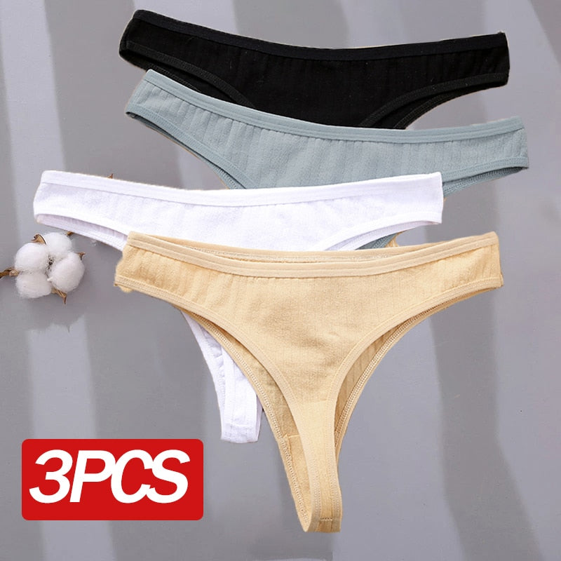 3 Pack G-string Cotton Mix Panties Low-Waist Thongs Striped Solid Underpants Comfortable Briefs Underwear The Clothing Company Sydney