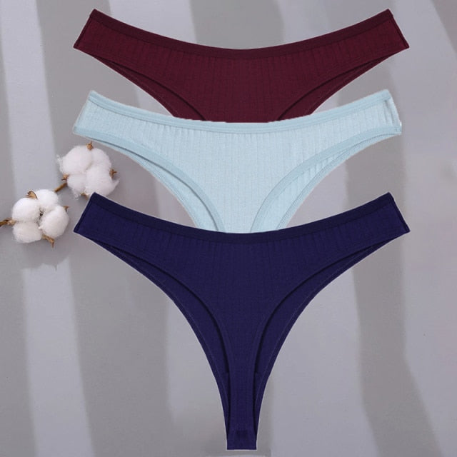 3 Pack G-string Cotton Mix Panties Low-Waist Thongs Striped Solid Underpants Comfortable Briefs Underwear The Clothing Company Sydney