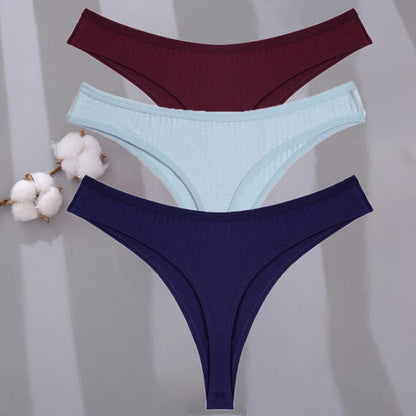3 Pack G-string Cotton Mix Panties Low-Waist Thongs Striped Solid Underpants Comfortable Briefs Underwear The Clothing Company Sydney