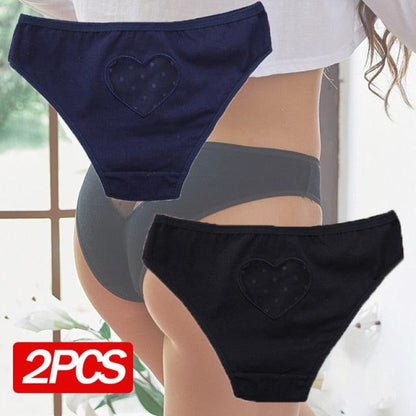 2 Pack Cotton Mix Panties Heart Hollow Out Briefs Sexy Low-Waist Underpants Comfortable Seamless Underwear The Clothing Company Sydney