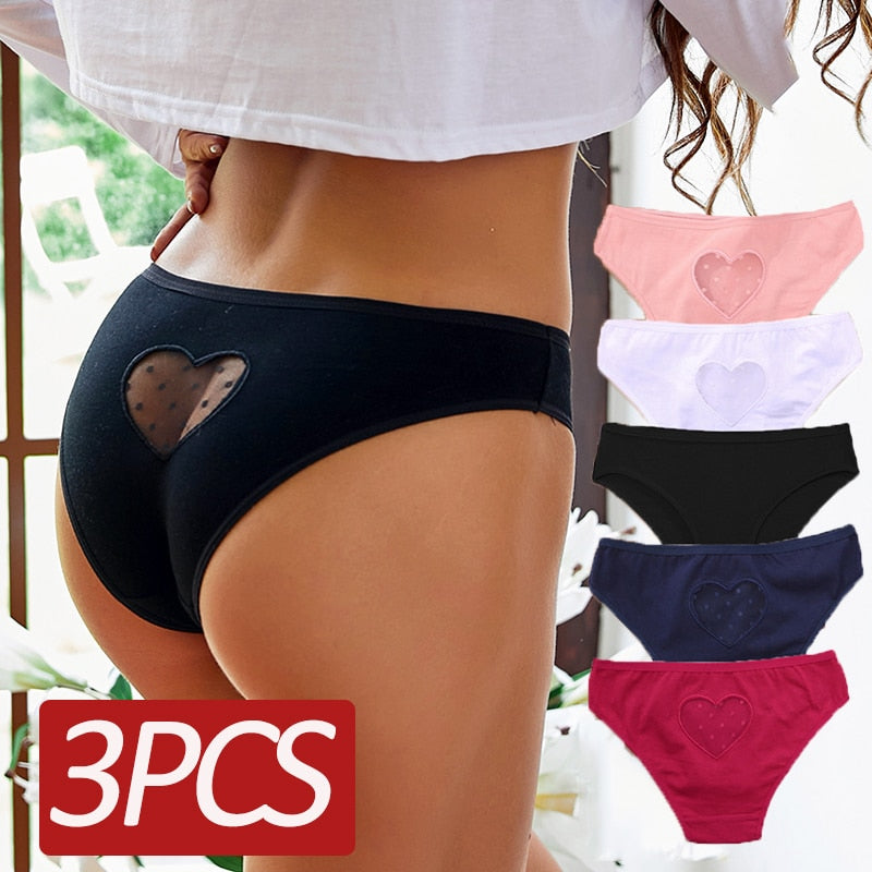 3 pack Cotton Mix Panties Lace Transparent Heart Low-Waist Underpant Hollow Out Briefs Seamless Underwear Lingerie The Clothing Company Sydney