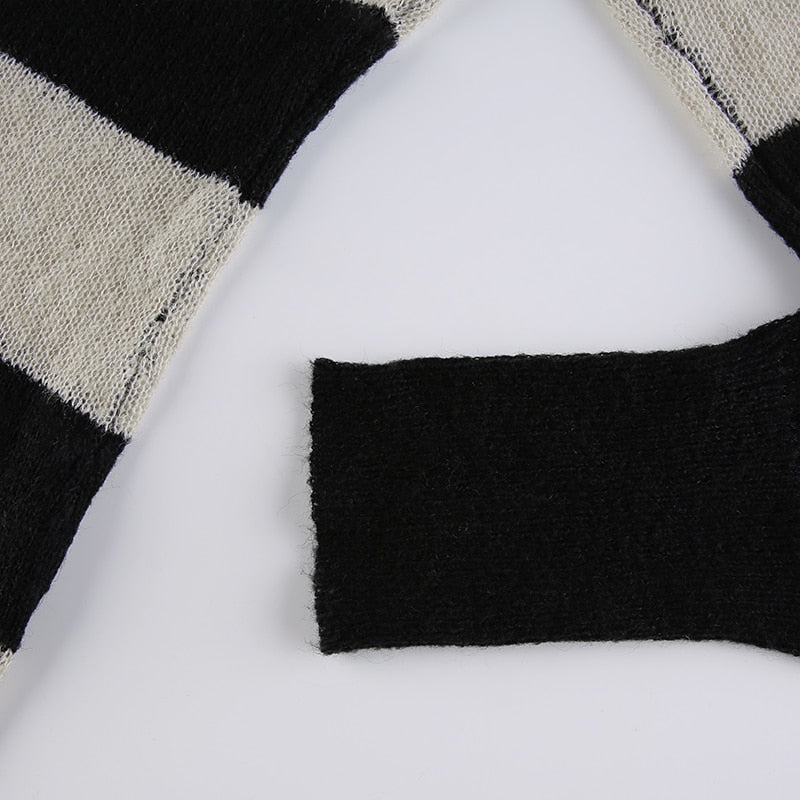 V Neck Stripe Long Sleeve Knitted Sweater Tops Casual Basic Vintage Autumn Pullover Top The Clothing Company Sydney