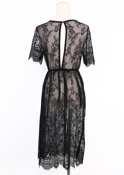 Beachwear Lace Crochet Beach Mesh Summer New Fashion Beach Style Boho Short Sleeve A Line Dress The Clothing Company Sydney