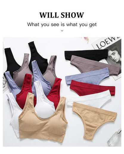5 Piece 2 Bra + 3 Panties Set Bra Set Seamless Bra G String Thong Comfortable Sport Underwear Soft Lingerie The Clothing Company Sydney