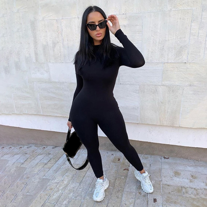 Autumn Winter Jumpsuit Streetwear Long Sleeve Bodycon Solid Sport Fitness Overalls The Clothing Company Sydney