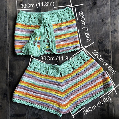 Colorful Stripes Bathing Suit Crochet knit Bikini Set Swimwear Crop Top Shorts Swimwear The Clothing Company Sydney